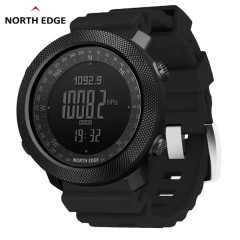 Чоловічий тактичний водостійкий годинник з компасом North Edge Apache 3 Black Silicone - чорний