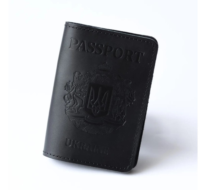 Обкладинка для паспорта "Passport+великий Герб України", чорна